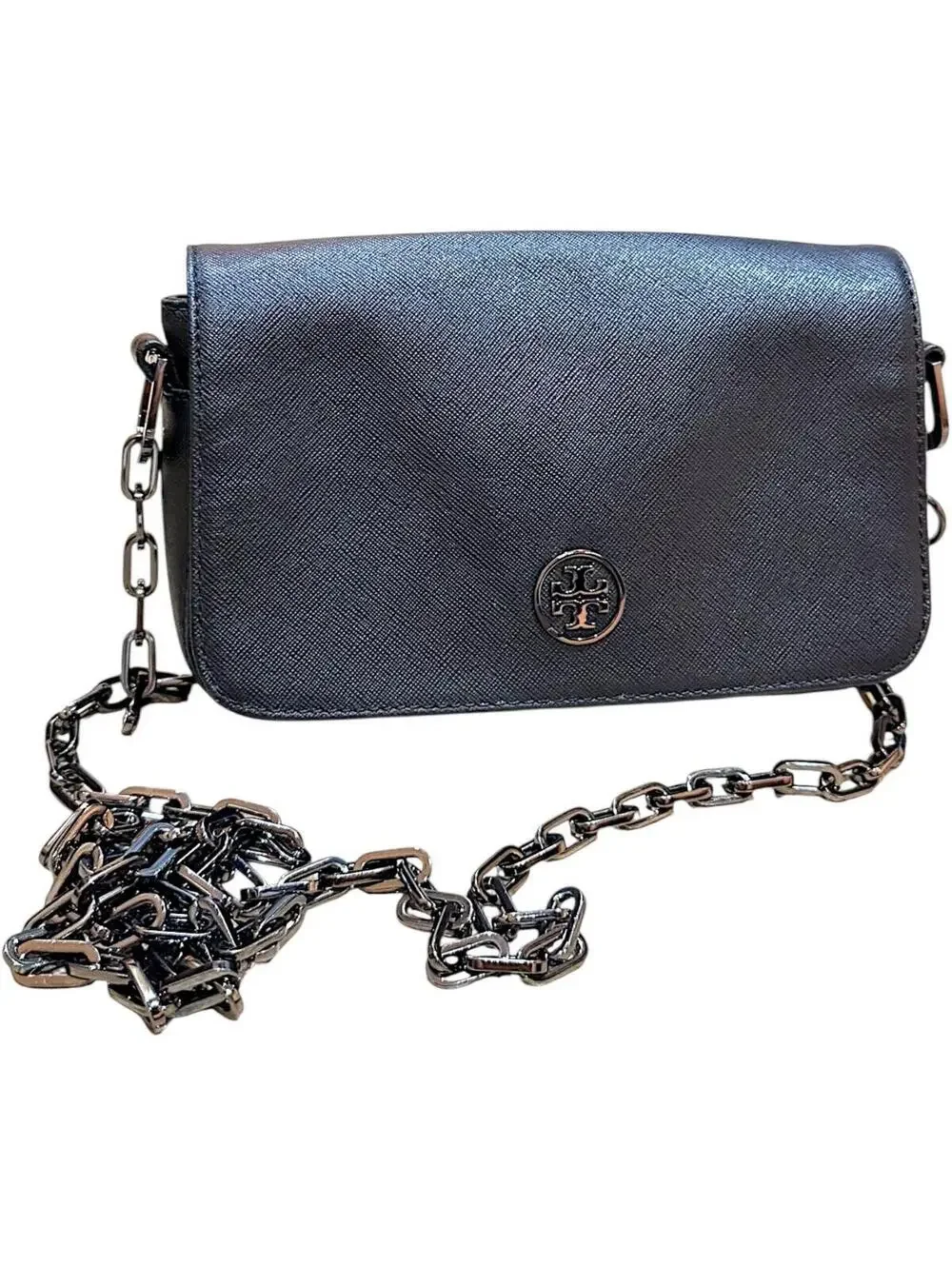 Tory Burch Black Saffiano Leather Crossbody Bag with Chain Strap